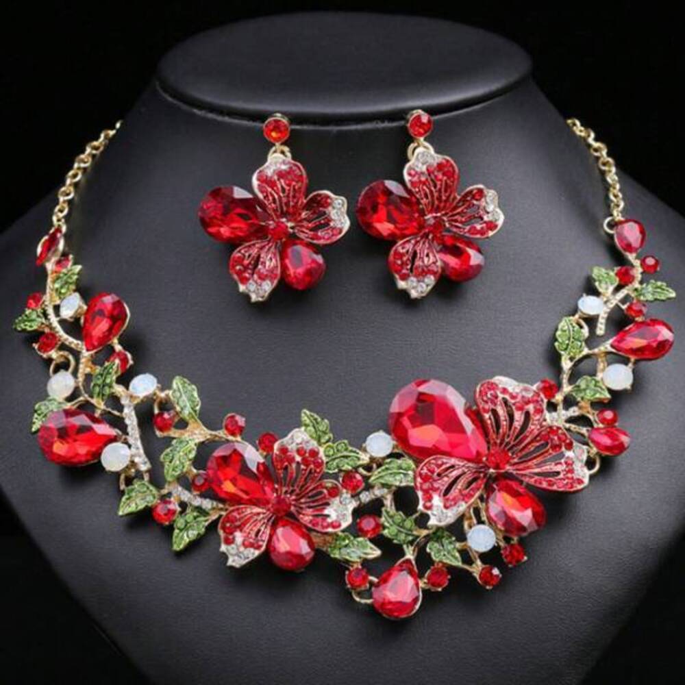 Lady Exaggerates Necklace Earrings Kit Colorful Flower Bridal Dress A Gift